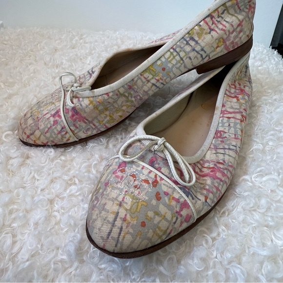 CHANEL Watercolor Plaid Canvas Logo Ballet Flats 38.5 - Picture 11 of 16